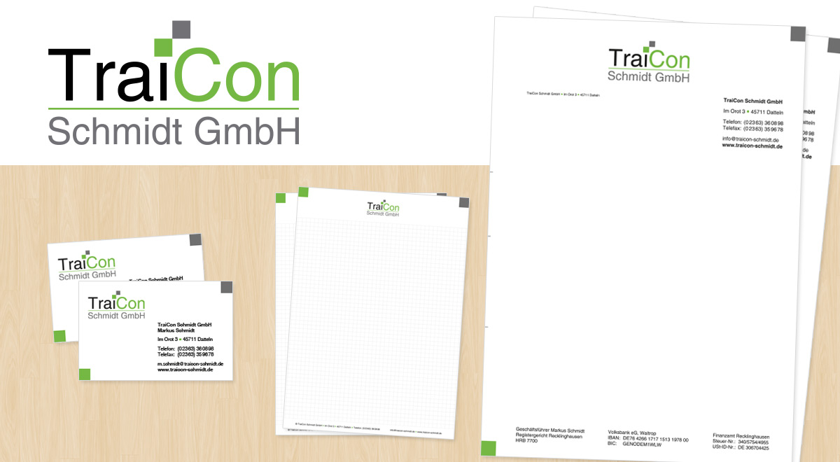 Logo, Visitenkarten, Briefbogen und Blöcke der Traicon Schmidt GmbH