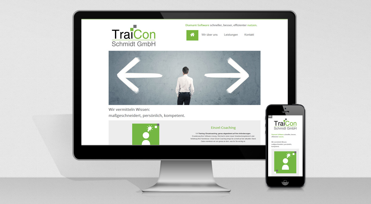 Bildschirm mit Webseite der Traincon Schmidt GmbH