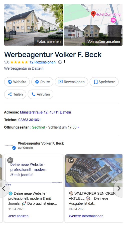 Ansicht Google Unternehmensprofil Werbeagentur Beck